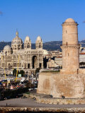 Historic Tower at Fort St Jean and Cathedral of the Major  Marseille  France