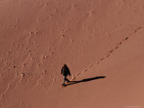 Aerial View of Hiker Crossing the Valley of the Moon  Valle De La Luna  Chile