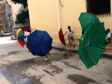 Girls with Umbrellas in Street of Old Havana  Havana  Cuba