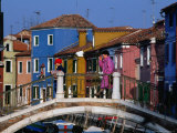 People Crossing Bridge Over a Canal  Burano  Veneto  Italy
