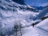 Man Walking Through Mer De Glace (Sea of Ice)  Gare Du Montenvers  Savoy  Chamonix  France