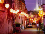 Narrow Street in Chinatown Decorated with Lanterns  Melaka  Malaysia