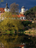 Village Buildings Reflected in Water  Karlstejn  Czech Republic