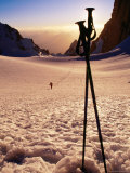 Ski Poles at Sunset on Tirich Glacier  Tirich Mir  Pakistan