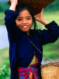Portrait of Girl Balancing Basket of Herbs  Muang Ngoy  Laos