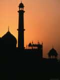Jama Masjid Dome and Minaret Silhouetted at Sunset  Delhi  India
