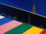 The Eiffel Tower Behind a Colourfully Striped Tourist Bus  Paris  Ile-De-France  France