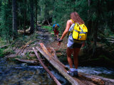 Hikers Crossing a Stream Near Rio Trampas  Pecos Wilderness  New Mexico  USA
