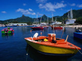Harbour Boats with Peaks of Mt Ikurangi and Te Manga Beyond  Rarotonga  Cook Islands