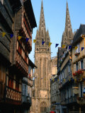 Towers of Cathedral St Corentin in Rue Kereon  Quimper  France