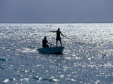 Two Men Fishing from Small Boat  Coconut Island  Australia
