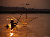 Dip Net Shrimp Fishing in Mekong River  Vientiane  Laos