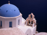 Dome and Bell Tower of Cliffside Church Facing Southern Aegean Sea  Oia  Santorini Island  Greece