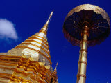 Detail of Doi Suthep Chedi and Parasol  Chiang Mai  Thailand