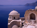 Church Inside Crumbling Castle Walls Clinging to Caldera on Cliffs  Oia  Santorini Island  Greece