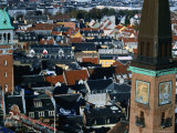 Two Towers Dominate the Low Skyline  Looking Northeast from Radhus  Copenhagen  Denmark