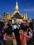 Crowds Celebrating Festival That Luang  Luang Prabang  Laos
