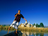 Woman Balancing in Boat on Lake  Inle Lake  Myanmar (Burma)