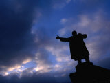 Lenin Statue Silhouetted Against Sky Outside Finland Station  St Petersburg  Russia