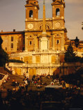 Crowds Sitting on Scalinata Spagna Leading to French Church Trinita Dei Monti  Rome  Italy