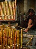 Bamboo Pipe Maker Working in His Shop in Old Quarter  Hanoi  Vietnam