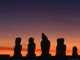 Sunset Over Ahu Vai Uri at the Tahai Ceremonial Complex  Hanga Roa  Chile