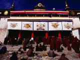 Monks and Pilgrims Outside Sera Monastery  Lhasa  Tibet