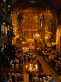 Congregation Facing Gilded Altarpiece in Eglise St-Jean Baptiste  French Basque Church  France