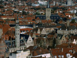 Poortersloge/Burghers' Lodge on Left and St Gilliskerek Church in Distance  Bruges  Belgium
