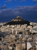 Lykavittos Hill and City  with Storm Clouds Brewing Overhead  Athens  Attica  Greece