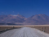 Dirt Road with Mountains Behind Near Lake Verde  Lake Verde  Bolivia