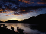 Boats on the Mekong River at Dusk  Luang Prabang  Laos