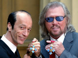 Robin and Barry Gibb with Their Obe's at Buckingham Palace  Holding Medals  May 2004