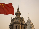 China  Shanghai  the Bund  Chinese Flag