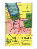 Ithaca  New York - Detailed Map Postcard of Ithaca and Nearby Points of Interest