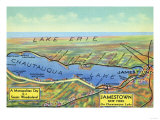 Chautauqua Lake  New York - Aerial Map of Lake and Surrounding Towns