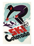Colorado - Black and Purple Clothed Skier Skiing Colorado Poster