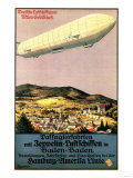 Baden-Baden  Germany - Luftschiff Zeppelin Airship over Town Poster