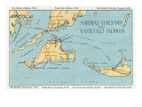 Massachusetts - Detailed Map of Martha's Vineyard and Nantucket Islands