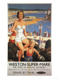 Weston-super-Mare  England - Mother & Son on Beach Railway Poster