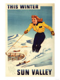 Sun Valley  Idaho - Red-headed Woman Smiling and Skiing Poster