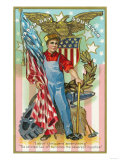 Labor Day Souvenir Labor Holding US Flag and Sledgehammer