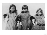 Eskimo Girls with Husky Puppies Photograph - Alaska