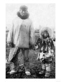 Eskimo Father and Child In Alaska Photograph - Alaska