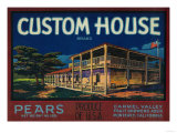 Custom House Pear Crate Label - Monterey  CA