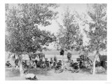 Cowboys Eating Dinner on Ground Under Trees Photograph - South Dakota