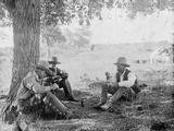 Cowboys Eating Dinner under a Tree Photograph - Texas