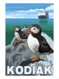 Kodiak  Alaska - Puffins and Alaskan Cruise Ship