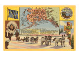 Alaska Map with Sled Dogs