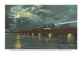 Moon over Train on Bridge  North Platte  Nebraska